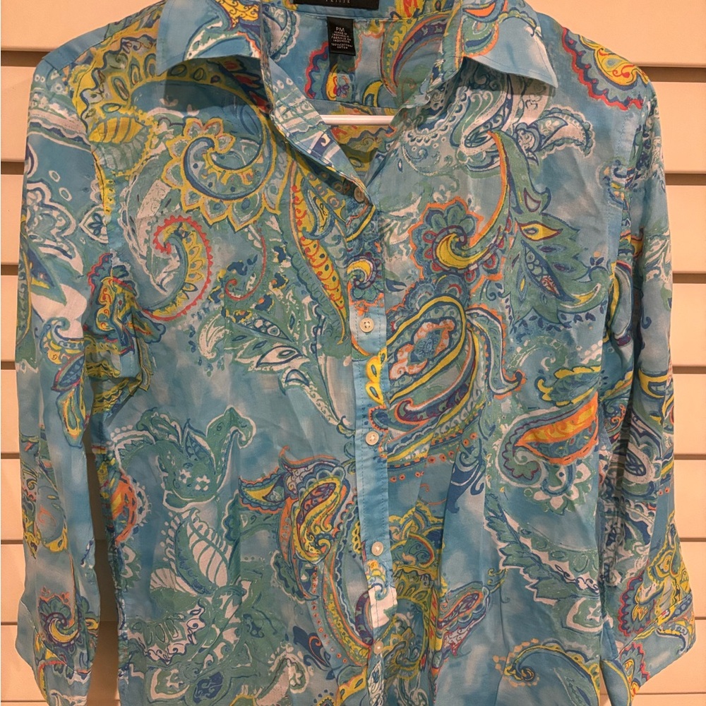 RALPH LAUREN Blue Paisley Button-Up Shirt (P/M)